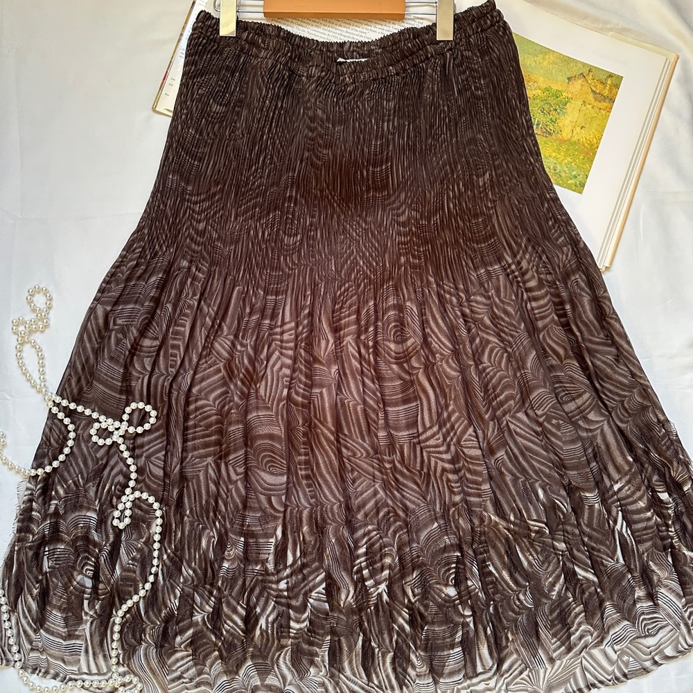 Brown Patterned A-Line Skirt vintage